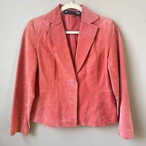 Vintage Jacket Women's Petite Medium Suede Leather Dusty Rose 90s Boho Indie
